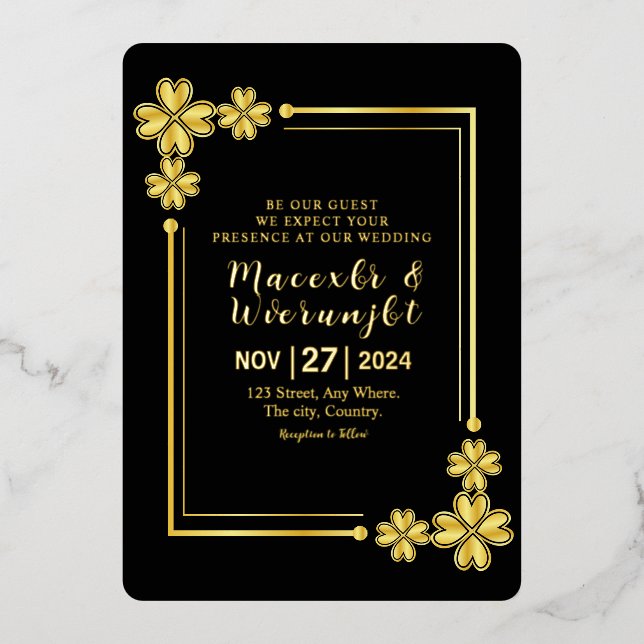 Boda Tarjeta de invitación Relieve metalizado dora (Anverso)