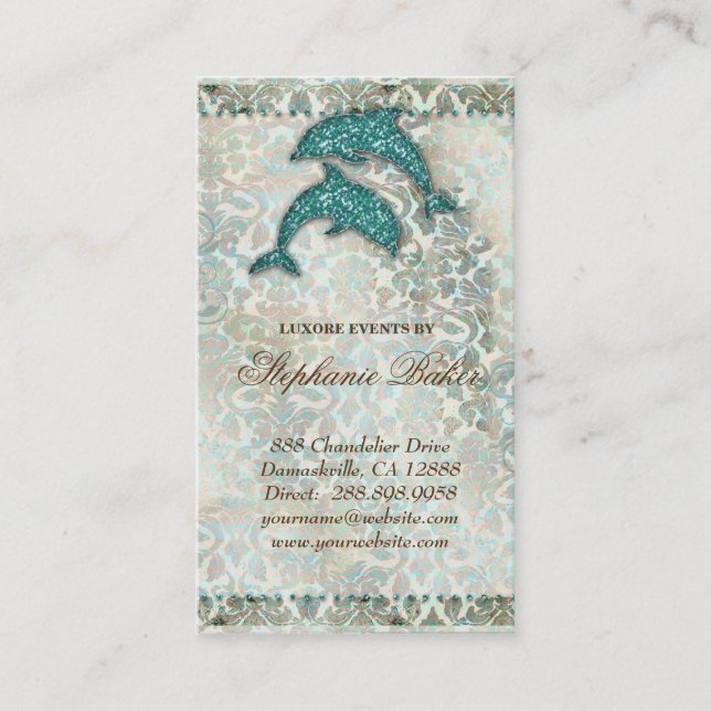 Boda tarjeta de visita Beach Dolphin Vintage (Anverso)
