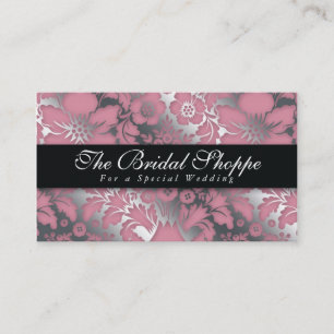 Boda tarjeta de visita Damask Floral Plata rosa