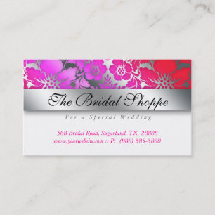 Boda tarjeta de visita Damask Floral Silver Rosa R