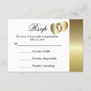 Boda Tarjeta RSVP Elegante Golden Hearts Diseño