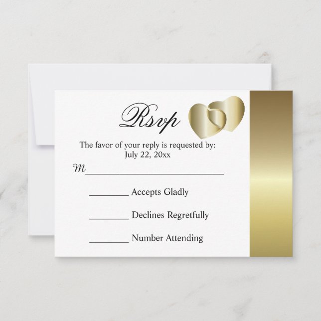 Boda Tarjeta RSVP Elegante Golden Hearts Diseño (Anverso)