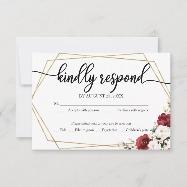 Boda Tarjeta RSVP Floral de Borgoña Blanca (Anverso)