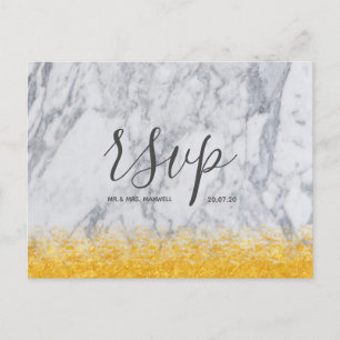 Boda Tarjeta Rsvp Guión de mármol Purpurina de oro