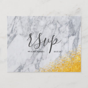Boda Tarjeta Rsvp Guión de mármol Purpurina de oro