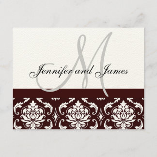 Boda Tarjeta RSVP Marrón Damask Monograma Nombres