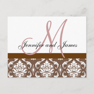 Boda Tarjeta RSVP Monograma de Damasco Rosa Marrón