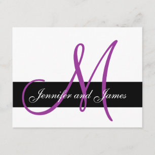 Boda Tarjeta RSVP Monograma Nombres Frente Púrpura