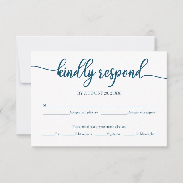 Boda Tarjeta RSVP Ocean Blue Calligraphy (Anverso)