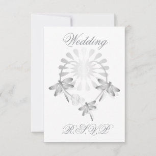 Boda Tarjeta RSVP Plata Dragonflies Corazón