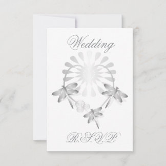 Boda Tarjeta RSVP Plata Dragonflies Corazón