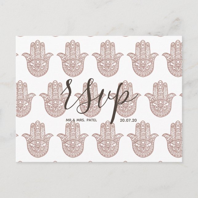Boda Tarjeta Rsvp rosa oro boda indio (Anverso)