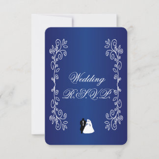 Boda Tarjeta RSVP Royal Blue Colored Bride Groom