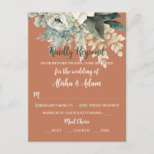 Boda Tarjeta RSVP Sage Floral Verde y Terracota