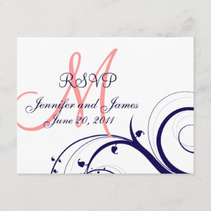 Boda Tarjeta RSVP Swirls Marina Coral Azul Rosa