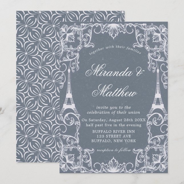 Boda temático Dusty Blue Paris Francia (Anverso / Reverso)