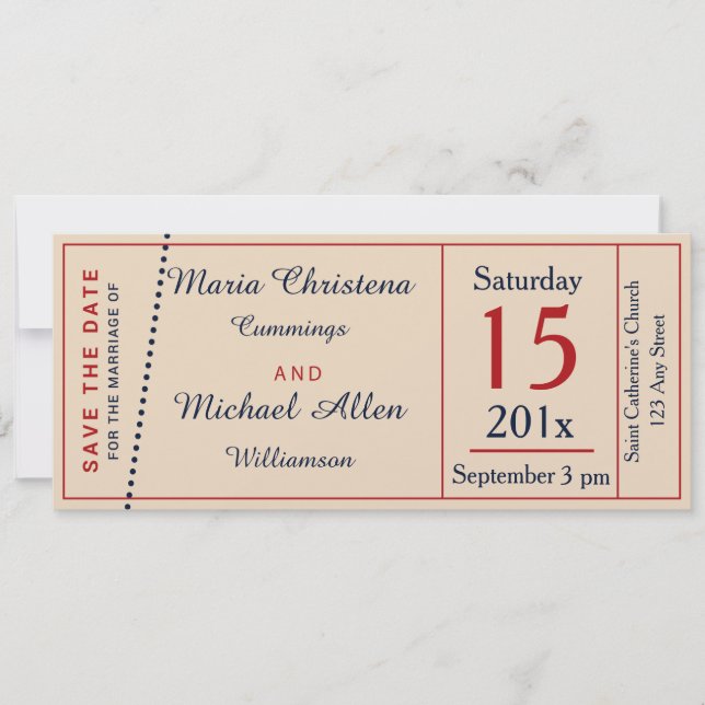 Boda Ticket Retro Guarda El Anuncio De Fecha (Anverso)
