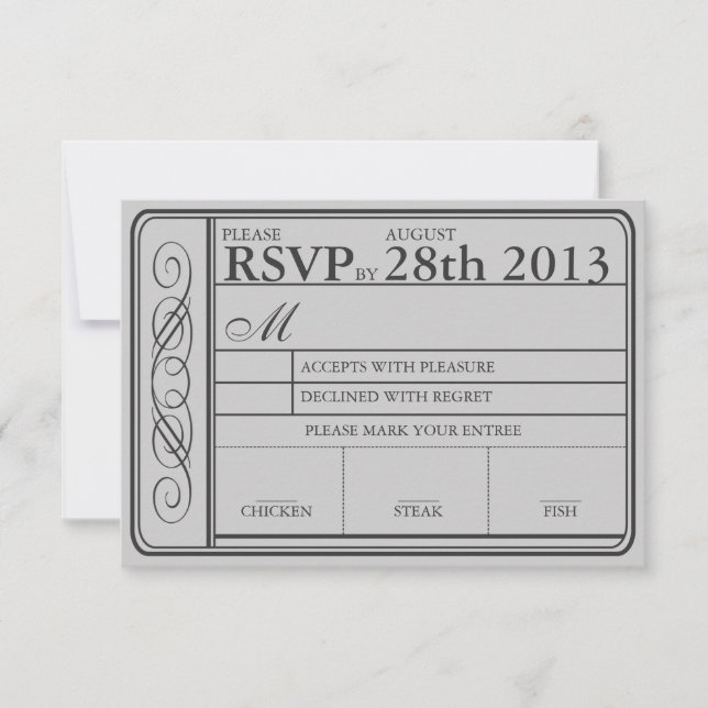 Boda Ticket RSVP II Punchout Gray (Anverso)