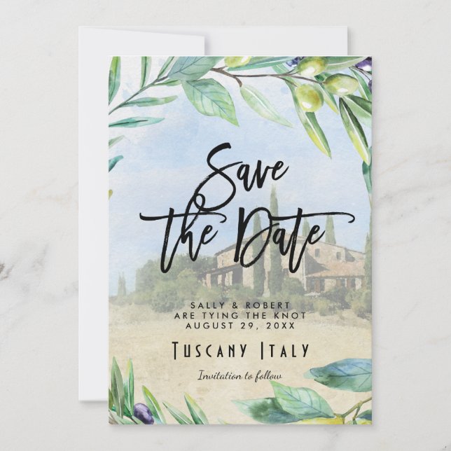 Boda toscana italiana salva la tarjeta de fecha (Anverso)