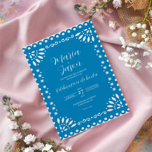 Boda Tradicional Papel Picado Azul Invitación de B