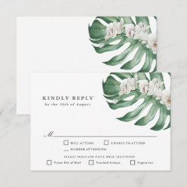 Boda tropical de orquídeas blancas RSVP con árbole