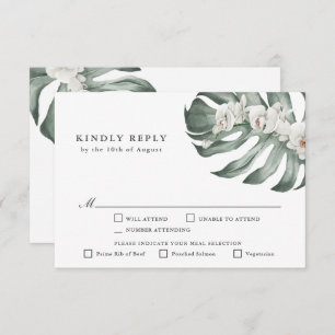 Boda tropical de orquídeas blancas RSVP con árbole