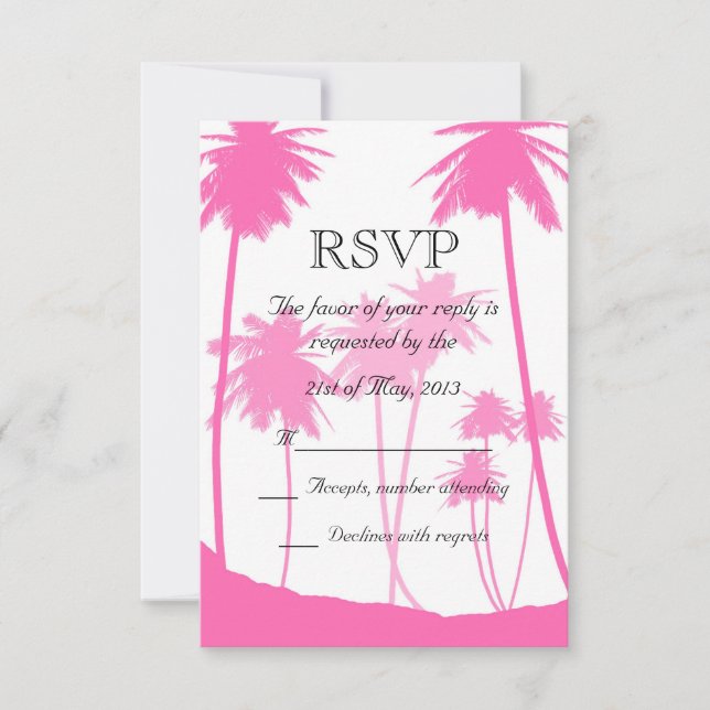 Boda tropical de palmeras rosadas RSVP (Anverso)