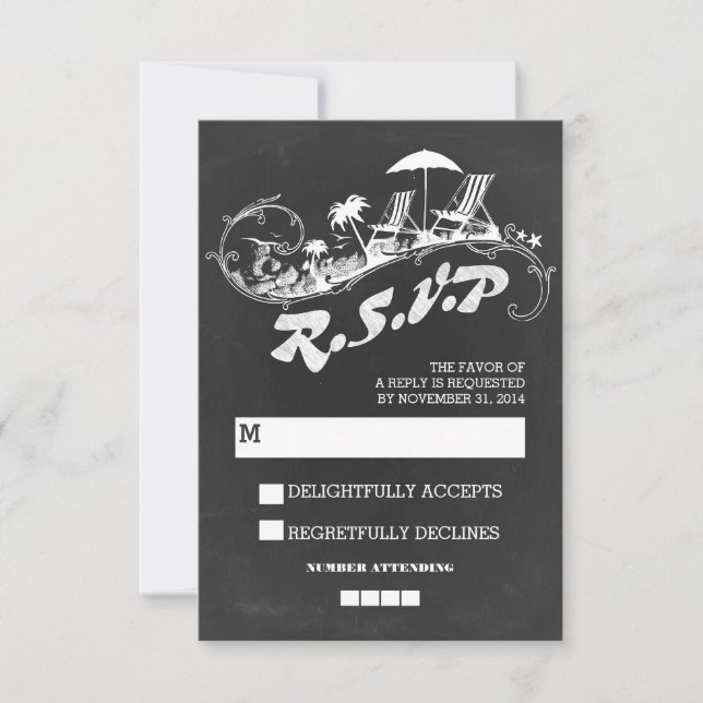 Boda tropical de playa de Chalkboard RSVP (Anverso)