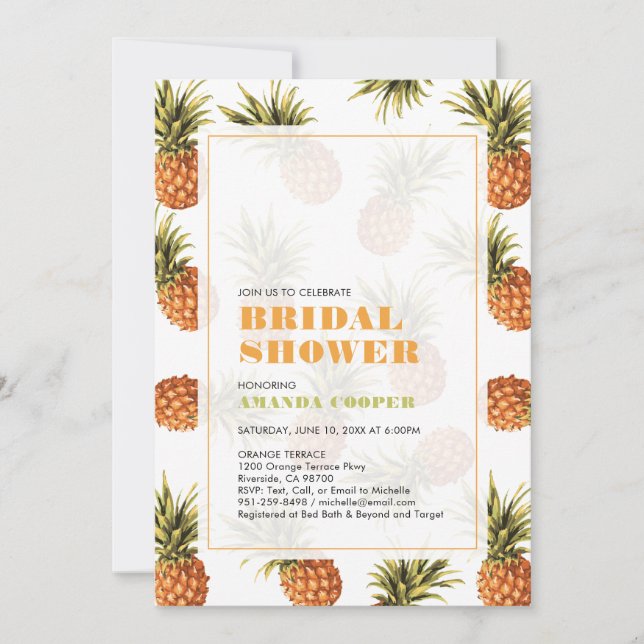 Boda tropical moderno Invitación a ducha de novia (Anverso)