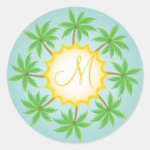 Boda Tropical Monograma Pegatina de Sello para sob