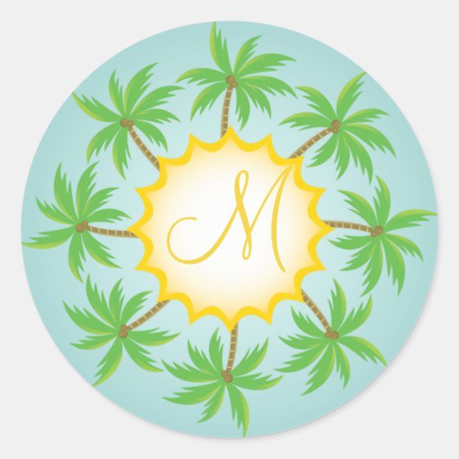 Boda Tropical Monograma Pegatina de Sello para sob (Anverso)