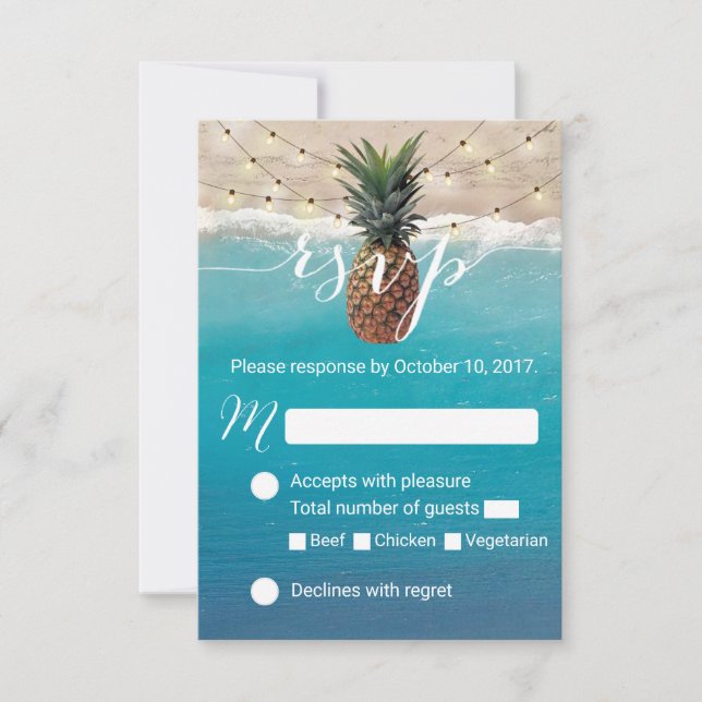 Boda Tropical Pineapple Hawaiana RSVP (Anverso)