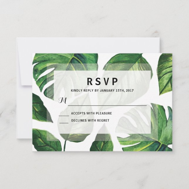 Boda tropical RSvp, tarjeta de bodas de playa, (Anverso)