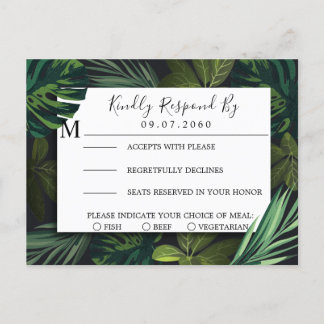 Boda tropical, tarjeta RSVP de vegetación tropical