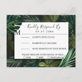 Boda tropical, tarjeta RSVP de vegetación tropical