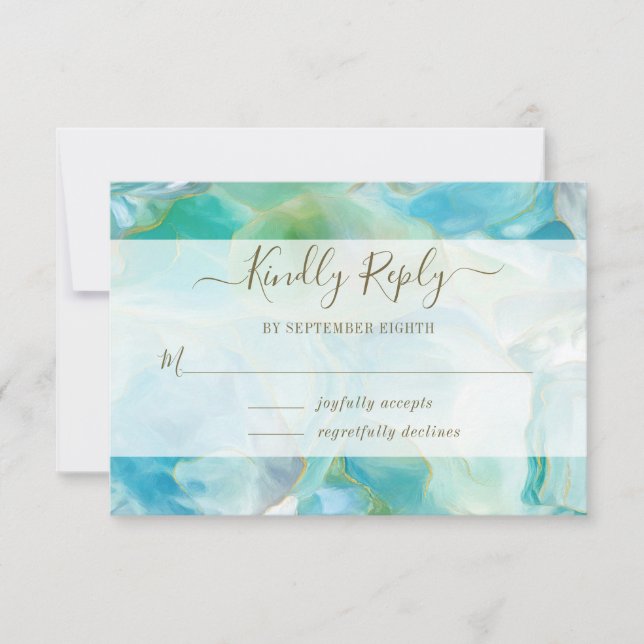 Boda Turquesa Gemstone Watercolor de agua RSVP (Anverso)