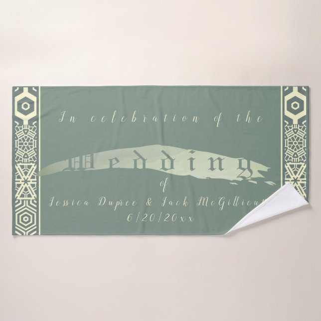 Boda Verde azulado de los recién casados (Toalla de baño)