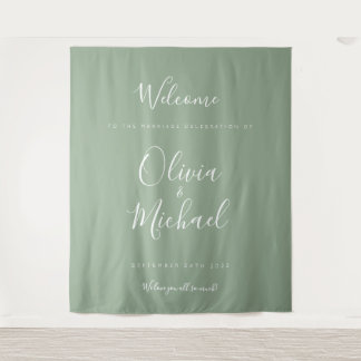 Boda verde de espuma marina Tapiz de bienvenida