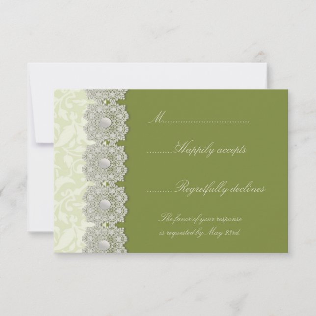 Boda verde de Lace y Pearls Moss RSVP (Anverso)