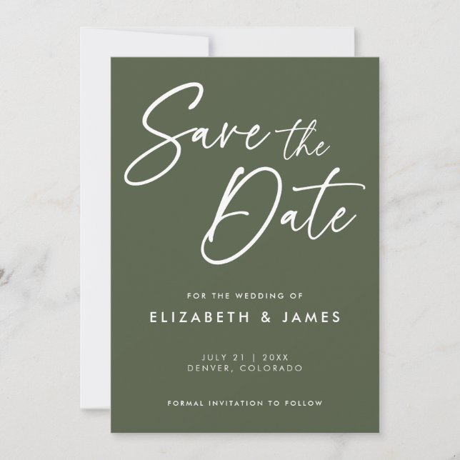 Boda Verde de Oliva Salve La Invitación De Fecha (Anverso)