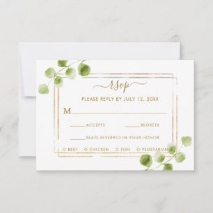 Boda verde de oro botánico RSVP con elección de co