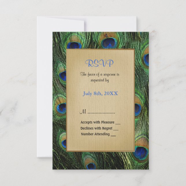 Boda verde de plumas de pavo real - RSVP (Anverso)