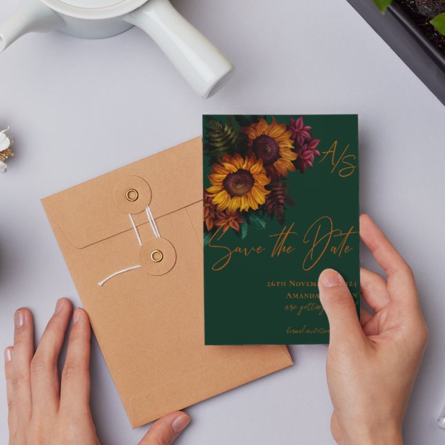 Boda verde elegante Naranja quemada salva la fecha (Burnt Orange Green Elegant Wedding Save the Date
Invitation)