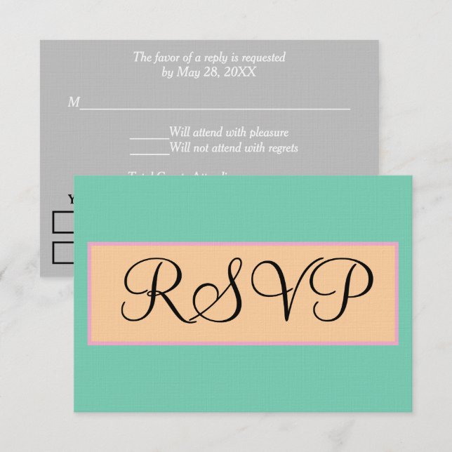 Boda Verde Espuma de Mar Plateado Rosa Beige RSVP (Anverso / Reverso)