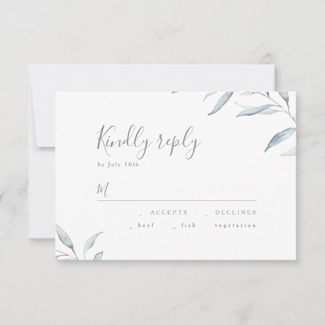 Boda verde mínima azul turbio RSVP (Anverso)