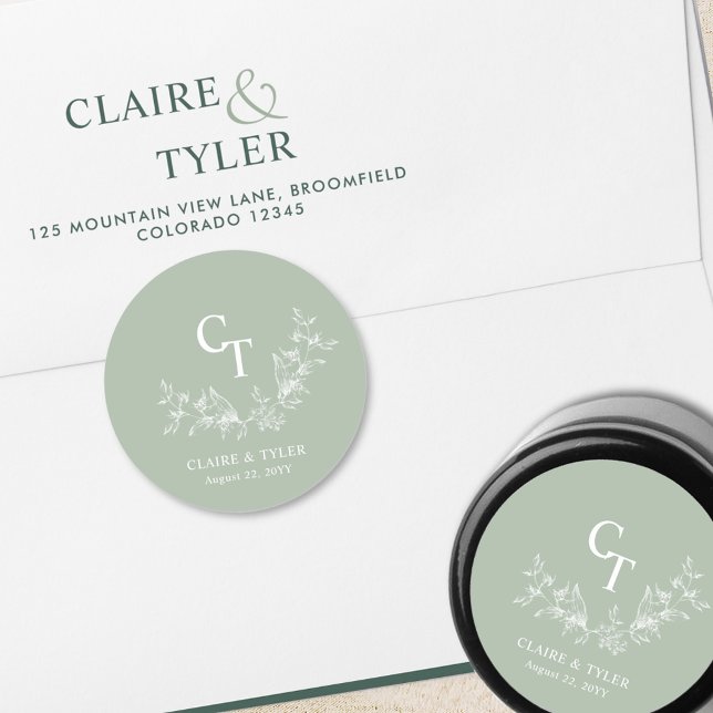 Boda verde pálido Monograma Sello para sobres / Fa (Subido por el creador)