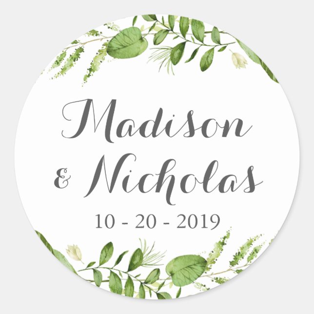 Boda Verde Sello para sobres Pegatinas, vegetación (Anverso)