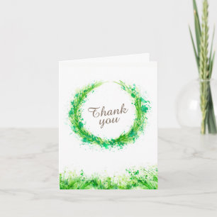 Boda verde wreath art tarjeta de agradecimiento
