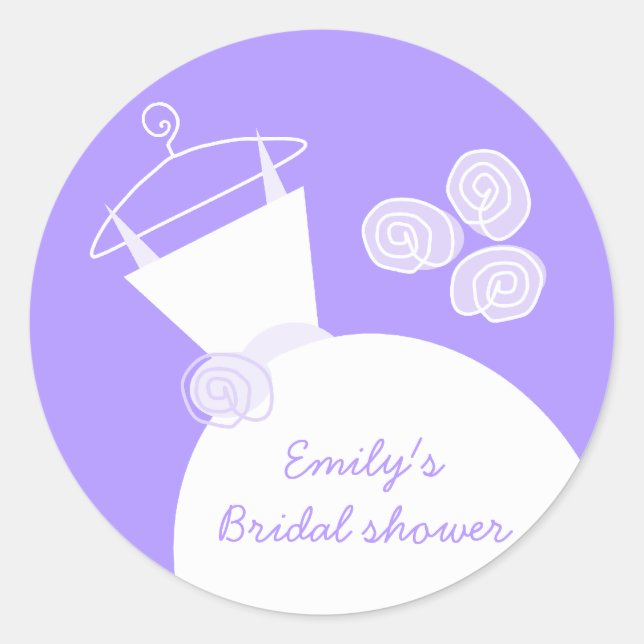 Boda vestido pegatina "Bridal Shower" púrpura (Anverso)