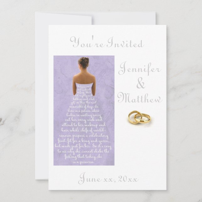 Boda vestir anillos de oro boda invitación púrpura (Anverso)